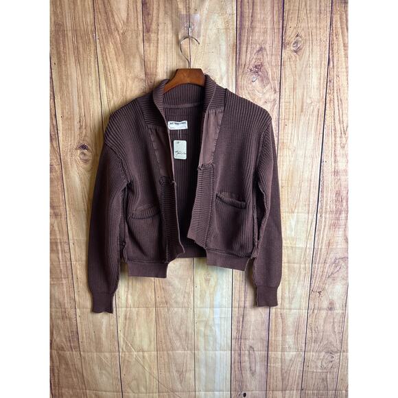 Free People We the Free Knit Cardigan Sweater with Pockets Brown Size S New - Picture 2 of 8
